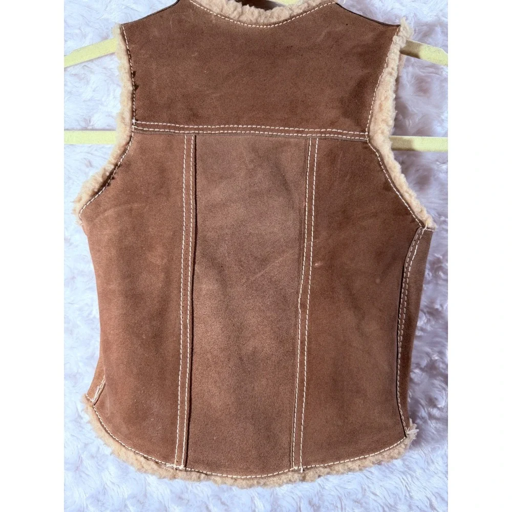 J & A Leathers Unisex Kids Size 4Brown Genuine Leather Sherpa Lined Western Vest